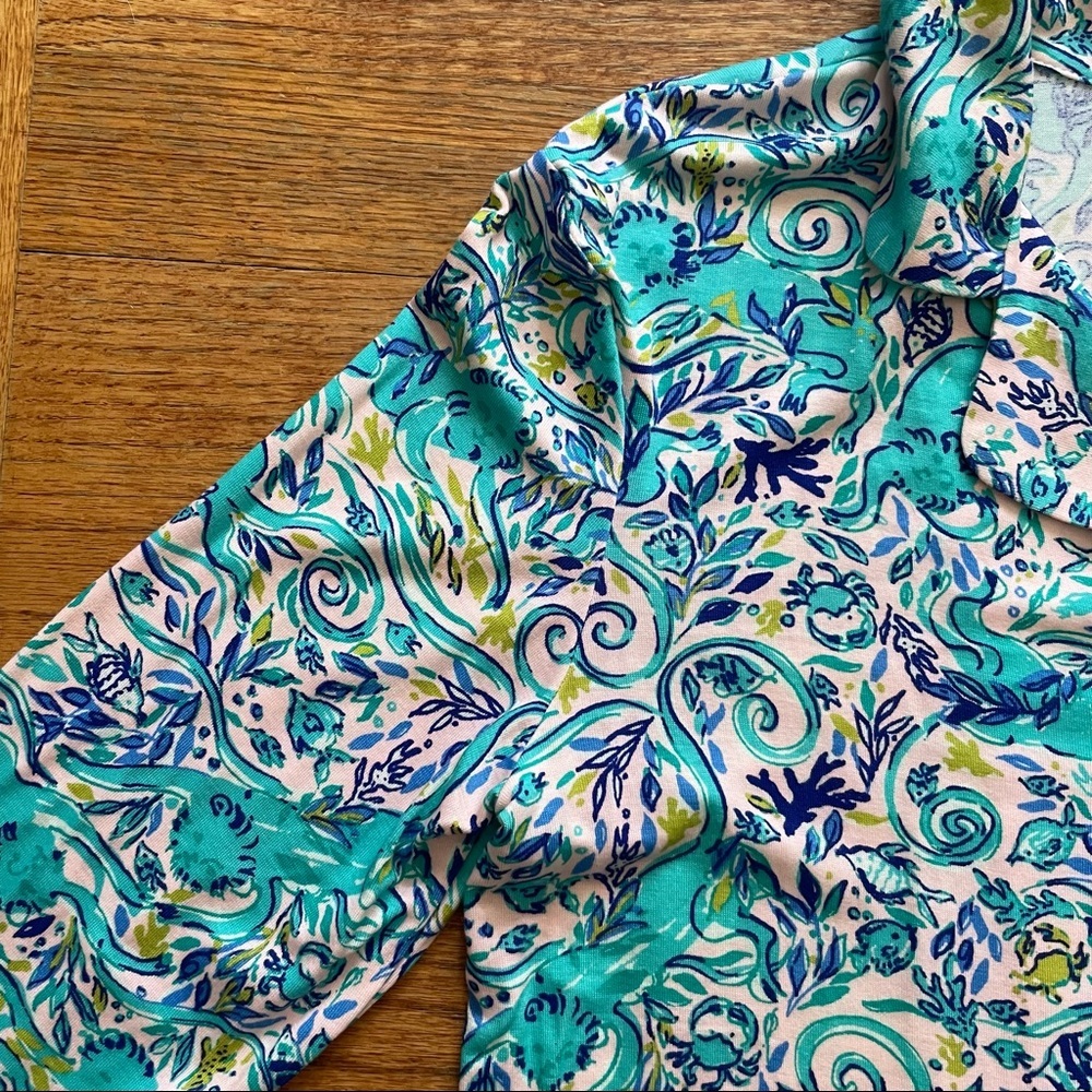 Lilly Pulitzer Ruffle PJ Button Up Top Melon Fig Tint Monkey Sea Pajama Top XS - Picture 5 of 16